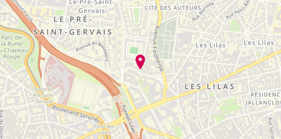 Plan de Restaurant Lilas, 32 avenue du Belvédère, 93310 Le Pré-Saint-Gervais